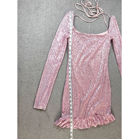 Lucy in the Sky Sequin Dress Long Sleeve Mini Hoco Wedding Guest Pink Size XS - Picture 6 of 9